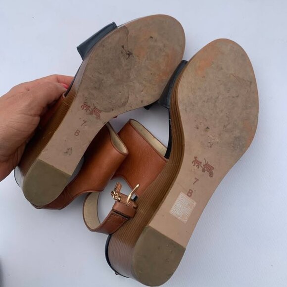 Coach Hendrick Wedge Sandals โ Black & Tan Leather โ Size 7 - Picture 4 of 4
